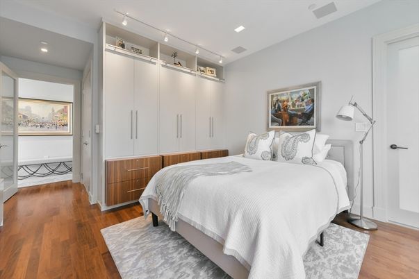 Bedroom, Interior, Recessed Lighting, Wood Texture Flooring