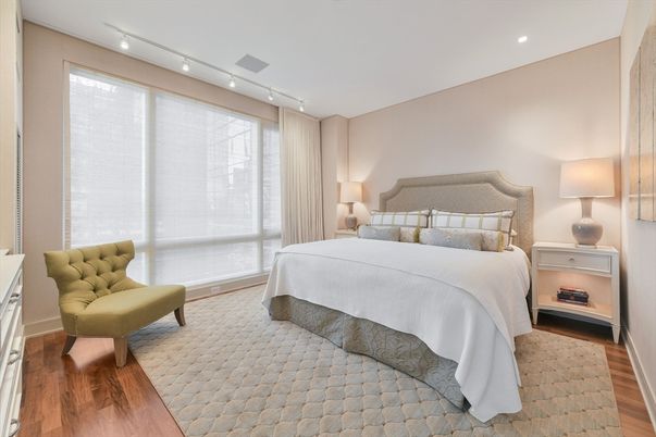 Bedroom, Interior, Recessed Lighting, Wood Texture Flooring