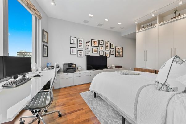 Bedroom, Home Office, Interior, Recessed Lighting, Wood Texture Flooring