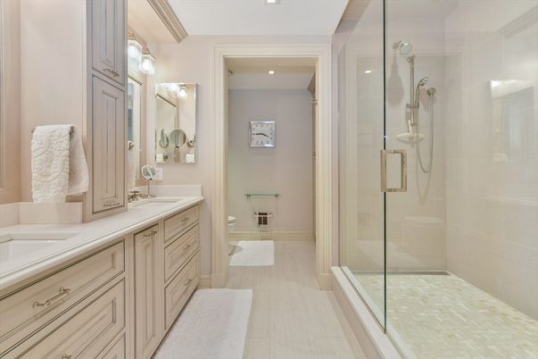 Bathroom, Dual Sink Vanities, Glass Shower, Interior, Recessed Lighting