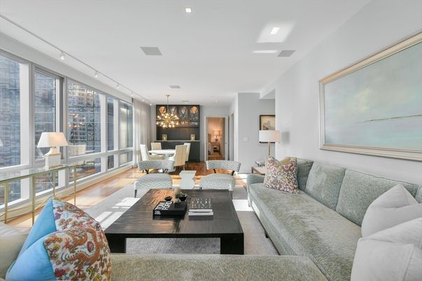 Dining room, Interior, Living room, Pendant Lights, Recessed Lighting, Wood Texture Flooring