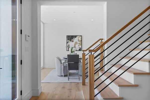 Dining room, Interior, Recessed Lighting, Wood Texture Flooring