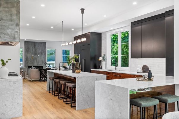 Interior, Kitchen, Pendant Lights, Recessed Lighting, Wood Texture Flooring