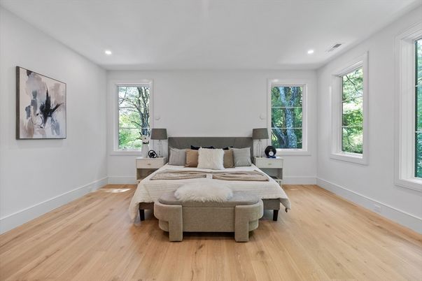 Bedroom, Interior, Recessed Lighting, Wood Texture Flooring