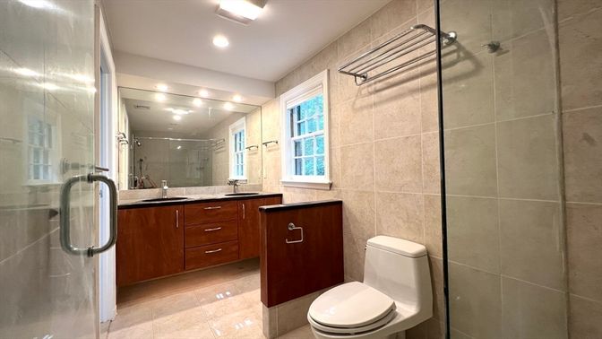 Bathroom, Glass Shower, Interior, Recessed Lighting