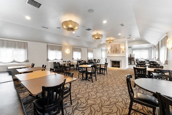 Dining room, Fireplace, Interior, Recessed Lighting