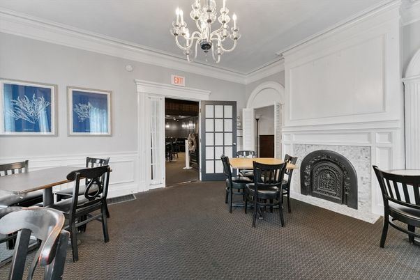 Chandelier, Dining room, Fireplace, Interior