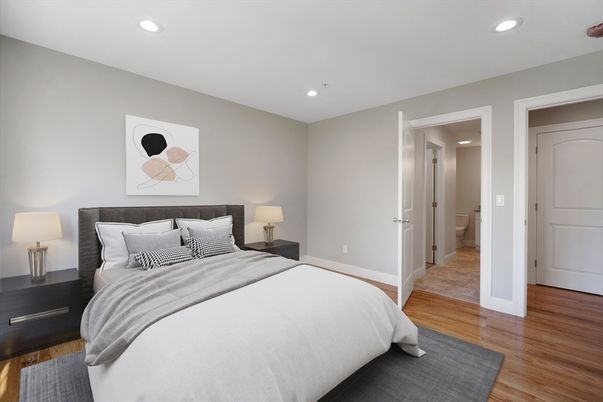 Bedroom, Interior, Recessed Lighting, Wood Texture Flooring