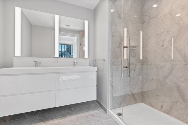 Bathroom, Glass Shower, Interior, Recessed Lighting