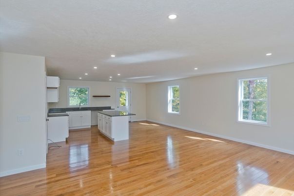 Empty room, Interior, Kitchen, Recessed Lighting, Wood Texture Flooring