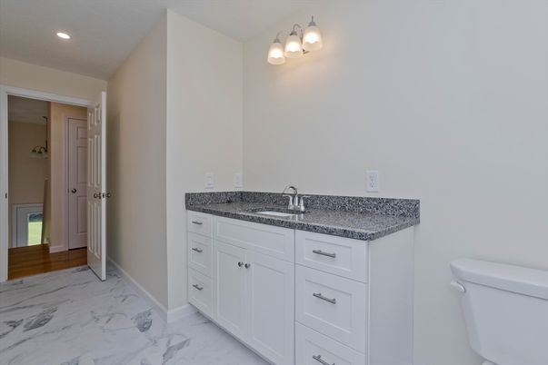 Bathroom, Dual Sink Vanities, Interior, Marble, Recessed Lighting