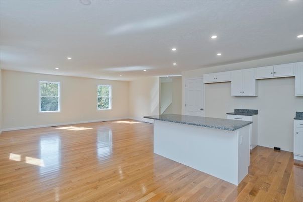 Empty room, Interior, Kitchen, Recessed Lighting, Wood Texture Flooring