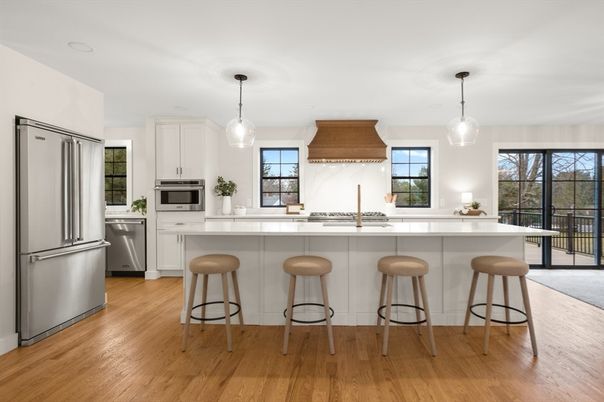 Interior, Kitchen, Pendant Lights, Stainless Steel Appliances, Wood Texture Flooring