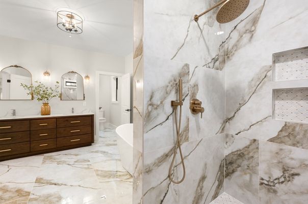 Bathroom, Free Standing Baths, Interior, Marble Walls