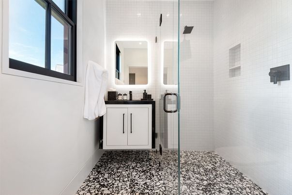 Bathroom, Glass Shower, Interior, Recessed Lighting