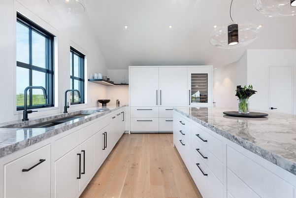 Interior, Kitchen, Pendant Lights, Recessed Lighting, Wood Texture Flooring