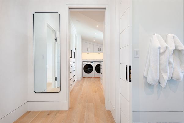 Interior, Recessed Lighting, Utility Closets, Washer, Wood Texture Flooring