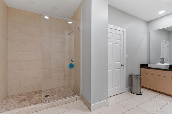 Bathroom, Glass Shower, Interior, Recessed Lighting