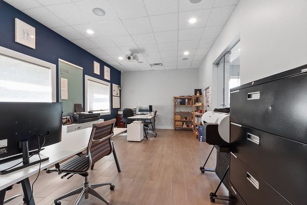 Home Office, Interior, Recessed Lighting, Wood Texture Flooring