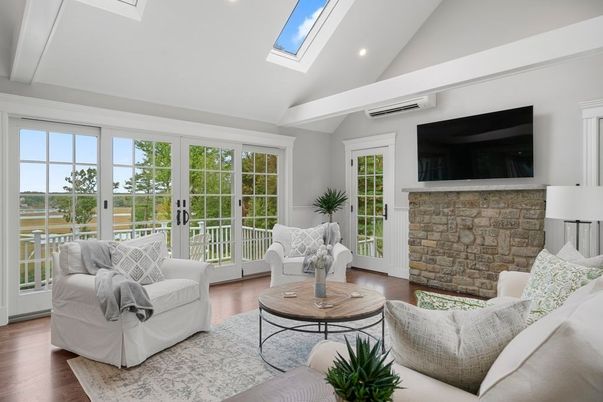 Interior, Living room, Recessed Lighting, Stone Walls, Wood Texture Flooring
