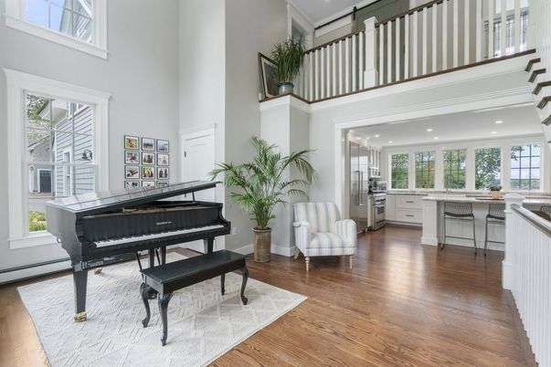 Interior, Kitchen, Piano, Recessed Lighting, Wood Texture Flooring