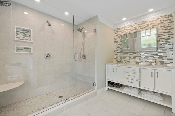 Bathroom, Glass Shower, Interior, Recessed Lighting