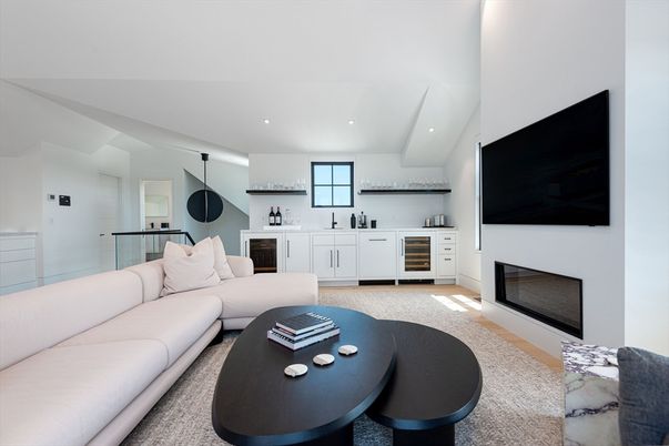 Fireplace, Interior, Kitchen, Living room, Pendant Lights, Recessed Lighting