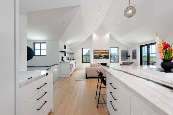 Interior, Kitchen, Living room, Pendant Lights, Recessed Lighting, Wood Texture Flooring