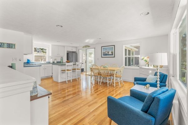 Dining room, Interior, Kitchen, Living room, Recessed Lighting, Wood Texture Flooring