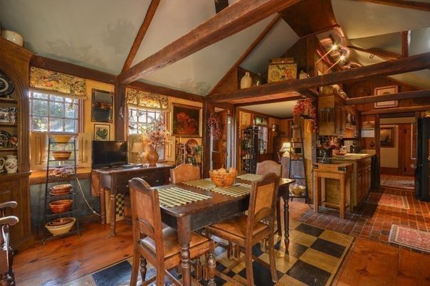 Dining room, Interior, Kitchen, Wooden Beams, Wood Texture Flooring