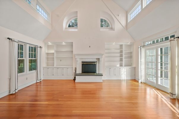 Fireplace, Interior, Recessed Lighting, Wood Texture Flooring