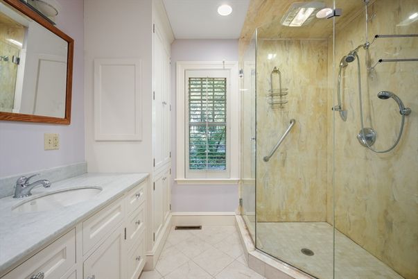 Bathroom, Glass Shower, Interior, Recessed Lighting