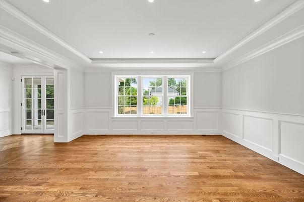 Empty room, Interior, Recessed Lighting, Wood Texture Flooring