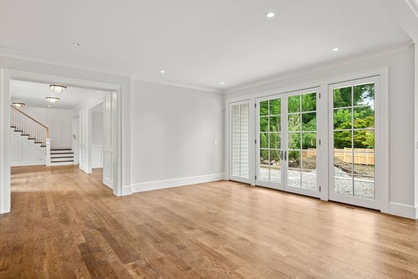 Empty room, Interior, Recessed Lighting, Wood Texture Flooring