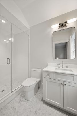 Bathroom, Glass Shower, Interior, Marble, Recessed Lighting