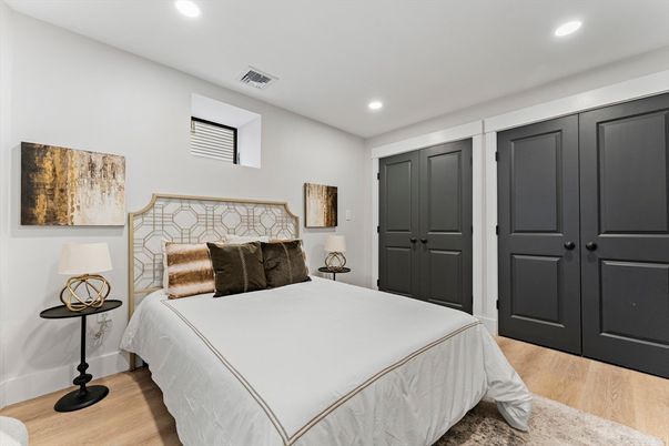 Bedroom, Interior, Recessed Lighting, Wood Texture Flooring