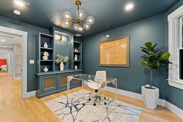 Home Office, Interior, Pendant Lights, Recessed Lighting, Wood Texture Flooring