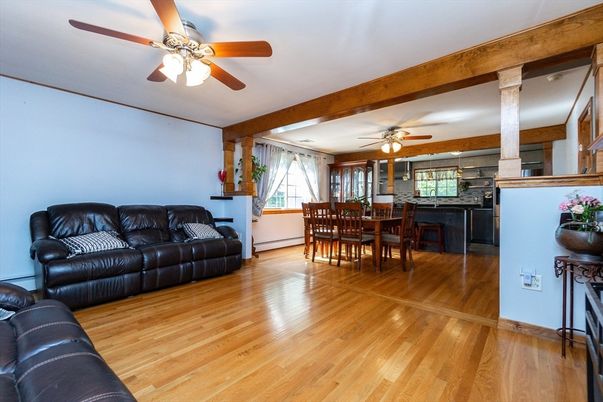 Dining room, Fireplace, Interior, Living room, Wood Texture Flooring