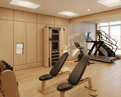 Fitness Equipment, Interior, Recessed Lighting, Wood Texture Flooring