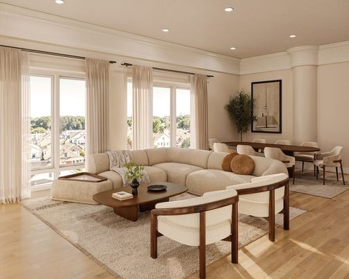 Dining room, Interior, Living room, Recessed Lighting, Wood Texture Flooring