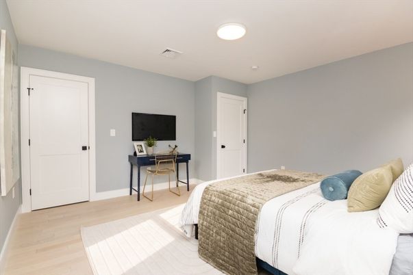Bedroom, Home Office, Interior, Recessed Lighting, Wood Texture Flooring