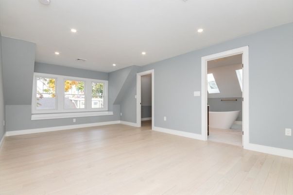 Bathroom, Empty room, Interior, Recessed Lighting, Wood Texture Flooring