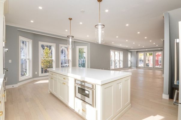 Interior, Kitchen, Pendant Lights, Recessed Lighting, Wood Texture Flooring