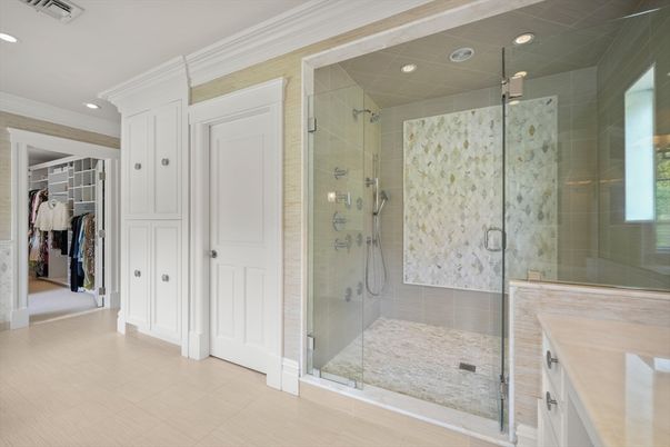 Bathroom, Glass Shower, Interior, Recessed Lighting