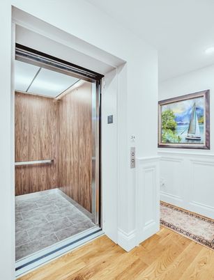Elevator, Interior, Recessed Lighting, Wood Texture Flooring, Wooden Walls
