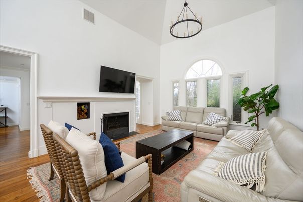 Chandelier, Fireplace, Interior, Living room, Wood Texture Flooring