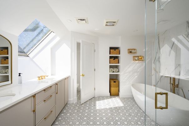 Bathroom, Free Standing Baths, Glass Shower, Interior, Marble Walls