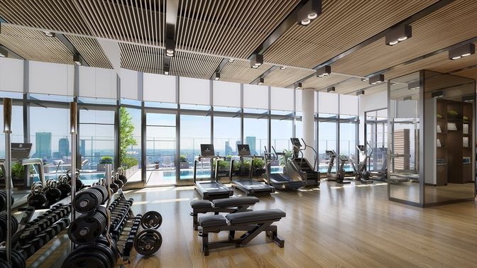 Fitness Equipment, Gym, Interior, Wood Texture Flooring