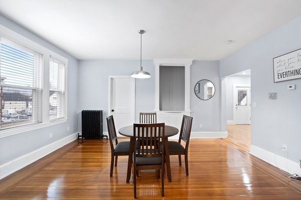 Dining room, Interior, Pendant Lights, Wood Texture Flooring