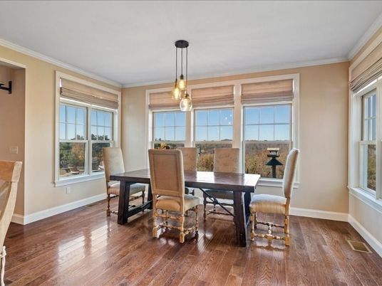 Dining room, Interior, Pendant Lights, Wood Texture Flooring